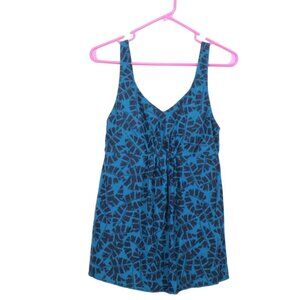 LL Bean Shaping Swimwear Soft Drape Tankini Top Blue Leaves Size 8